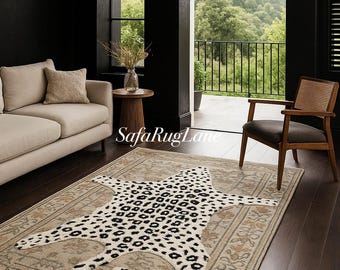 Anthropologie Octavia Wool Tufted Leopard Rug | Luxury Animal Print Area Rug | Hand-Tufted Wool Statement Carpet | Modern Safari Home Decor