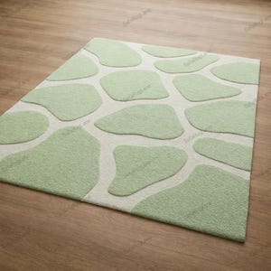 Modern Green Abstract Rug, Tufted Area Rug, Scandinavian Minimalist Carpet Soft Pastel Green Living Room Rug Handmade Contemporary Floor rug