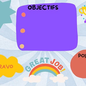 Tableau, support objectifs de l'enfant TDAH, utilisable à l'école ou à la maison, pour cibler des comportements à faire évoluer.