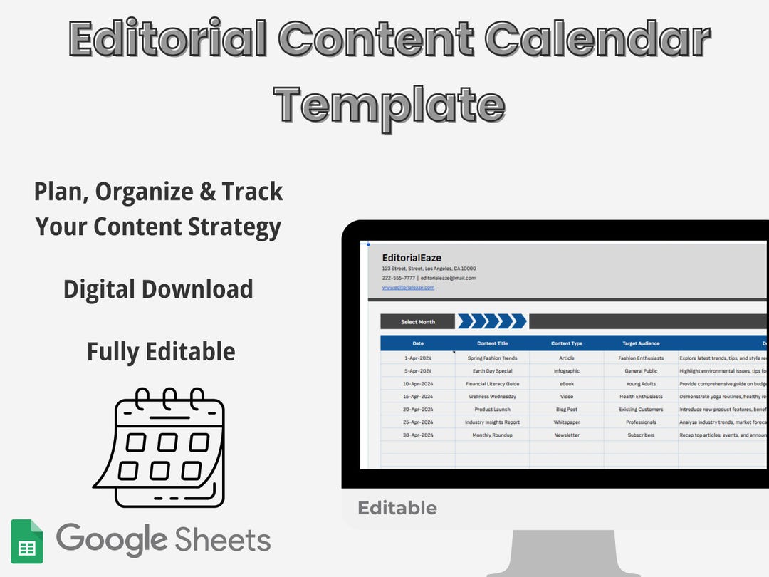 Editorial Content Calendar Template | Digital Download Google Sheets ...