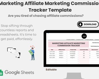 Provisionsspårning för affiliate-marknadsföring: Säljverktyget Google Sheets (digital nedladdning)