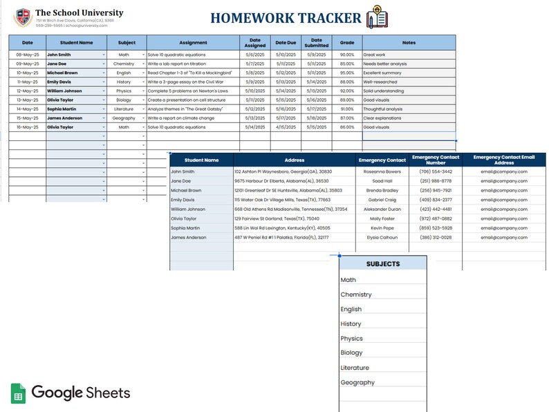 Student Homework Tracker | Google Sheets Assignment Grade Template ...