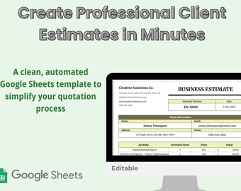 Geschäft Kostenvoranschlag Vorlage | Bearbeitbares Google Sheets Zitat (Digitaler Download)