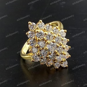 Anillo de bodas para mujer con diamantes de talla redonda, anillo de diamantes en racimo, anillo de plata de ley 925, chapado en oro amarillo de 14 k. Regalo para mujer.