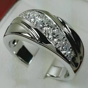 Men&#39;s Ring Band, 1.50 Ct Round Cut Diamond Men&#39;s Engagement Ring Wedding Band 14K White Gold Plated, 925 Sterling Silver, Ring For Him