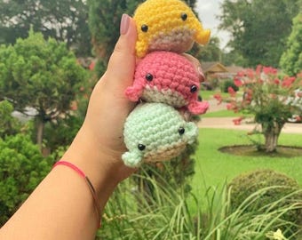 Crochet whale keychains