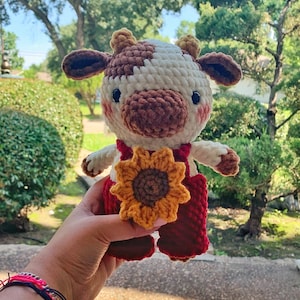 Crochet Sunflower Cow | Crochet Plushie Cow Overalls