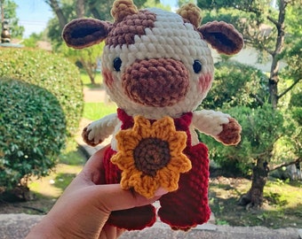Crochet Sunflower Cow | Crochet Plushie Cow Overalls