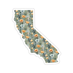 California featuring State Flower California Poppy | Floral Sticker | State Sticker | United States Vinyl Decal | Water Bottle Sticker
