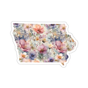 Iowa featuring State Flower Wild Prairie Rose | Floral Sticker | State Sticker | United States Vinyl Decal | Water Bottle Sticker