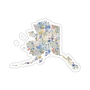 Alaska met State Flower Alpine Forget Me Nots | Bloemensticker | Staatssticker | Vinylsticker uit de Verenigde Staten | Waterflessticker