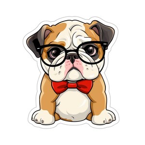 Adesivo in vinile con cucciolo di bulldog Bowtie Pups, impermeabile per bottiglie d'acqua, album di ritagli, diari, laptop, carte