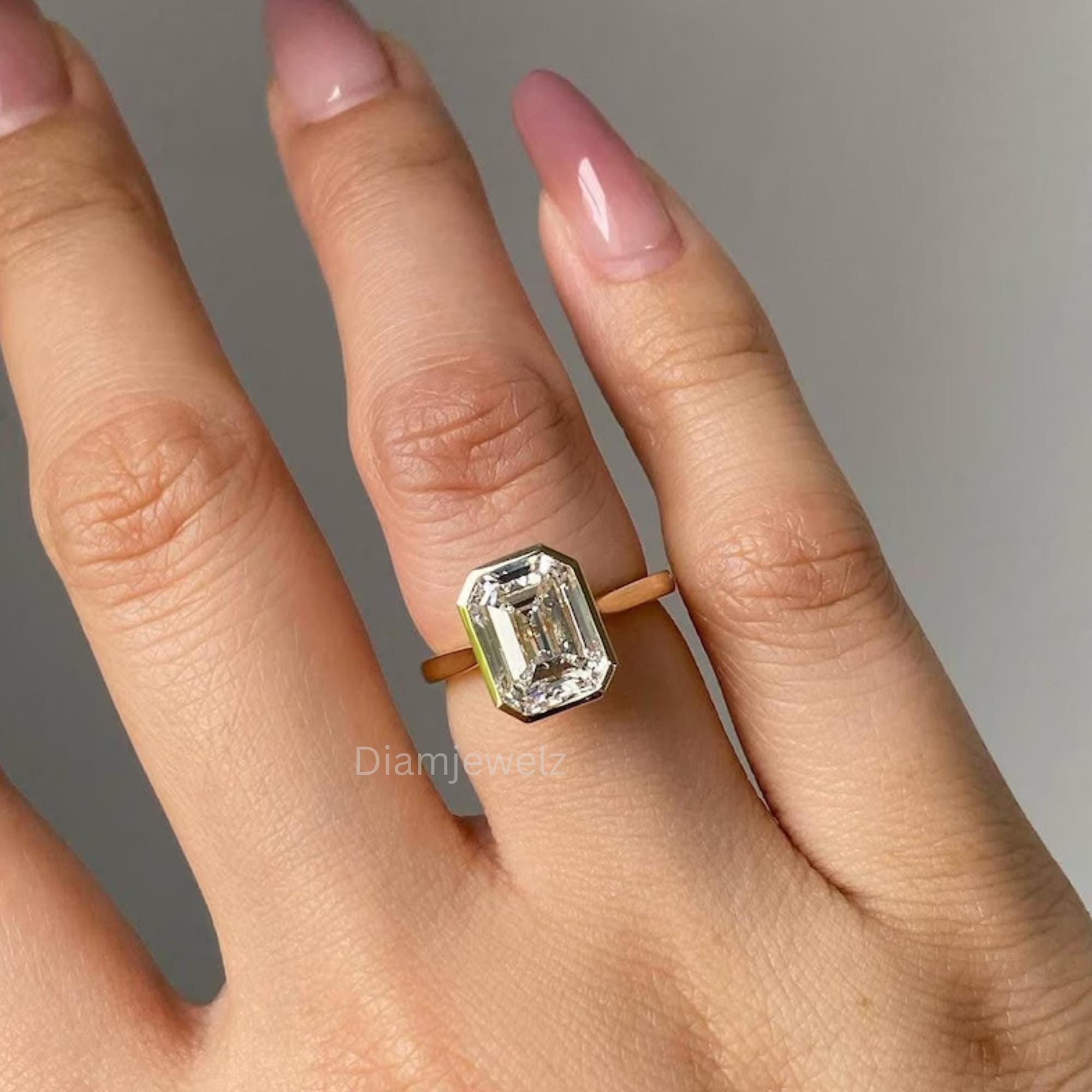 3カラット エメラルドカット ラボグロウンダイヤモンド 18K ソリッド 