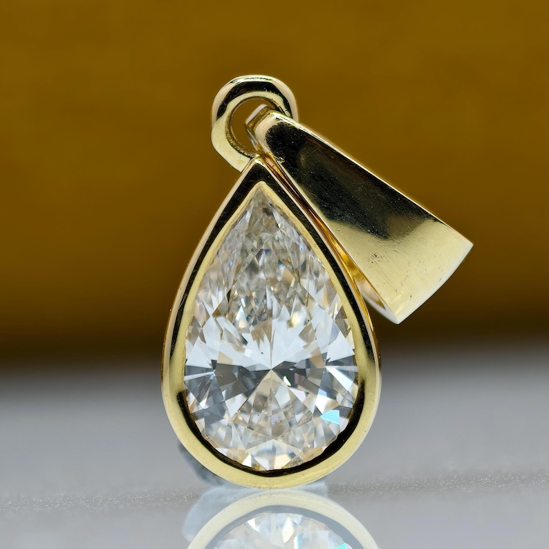 3 CT VS Lab Grown Diamond Pear Necklace, 18k Yellow Gold Bezel Set. - Etsy