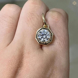 1 CT Labgrown Diamond SolitaireCharm Pendant Round Cut Lab Diamond 14K Gold Charm Necklace Charming Pendant Everyday Pendant Perfect Pendant