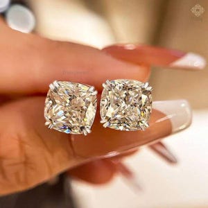 4ct Each LabGrown Diamond Cushion Cut Lab Diamond Stud Earrings | Custom 10K 14K 18K Gold | Rose White Yellow Gold | Gift for Her