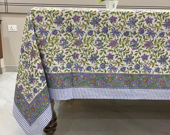 Hand Block Print Tablecloth, Floral Cotton Dining Table Cover