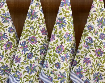 Empire Blue Floral Napkins, 100 Pack Hand Block Printed Border Napkins, Bohemian Napkins, Farmhouse Wedding Event Home Party Napkins