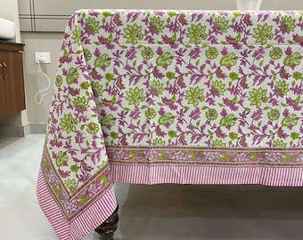 Hand Block Printed Floral Tablecloth, Indian Cotton, Country Wedding Decor
