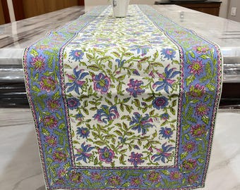 Floral Table Runner, Empire Blue Floral Indian Hand Block Printed Table Runner, Wedding Party Dining Floral Table Cloth Runner, Christmas