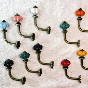 Antique Ceramic Knobs Coat Hooks--Vintage Iron Wall Hooks/Ceramic Hooks Coat Rack Wall Mount/Antique Bronze Iron Wall Hooks