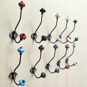 Ceramic Hooks Coat Rack Wall Mount,Antique Ceramic Knobs Coat Hooks,Antique Bronze Iron Wall Hooks