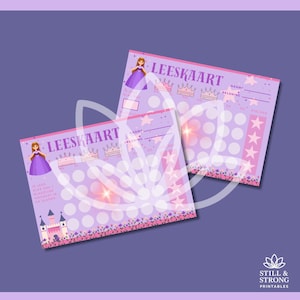 Carte de récompense imprimable pour enfants – Lecture quotidienne – Méthode de lecture – Carte de lecture néerlandaise avec princesse – Carte de motivation