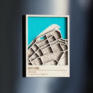 Wooden City Map Magnet - Handcrafted Batumi Souvenir from Georgia