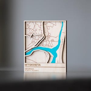 Wooden City Map Magnet - Handcrafted Mtskheta Souvenir from Georgia