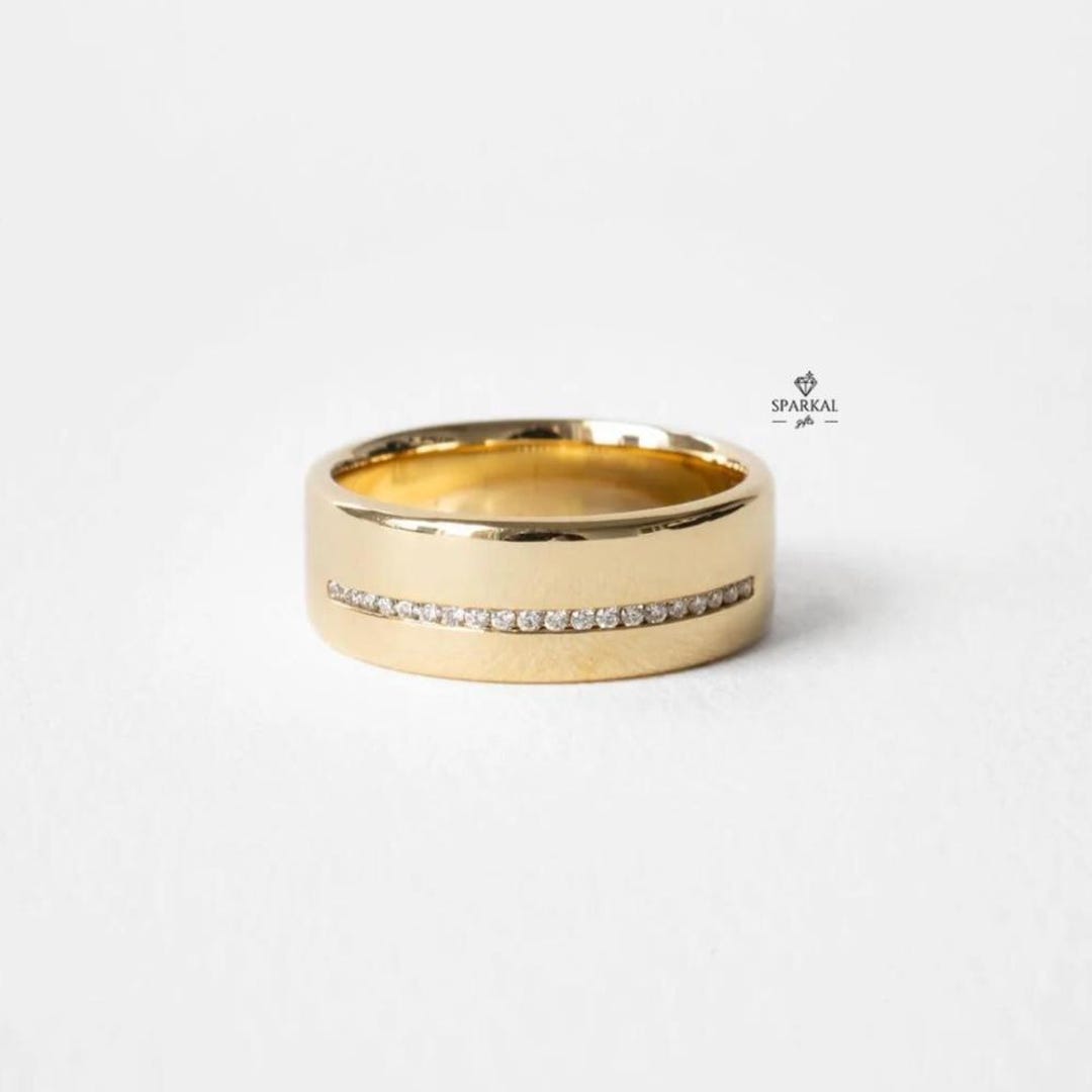 14K Yellow Gold Moissanite Wedding Band, Round Cut Eternity Ring ...