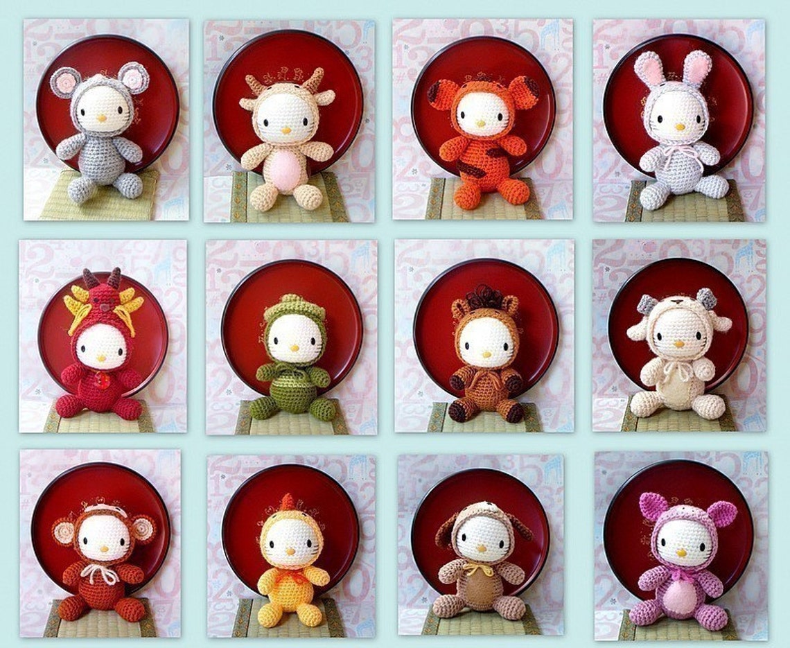 12 Amigurumi Crochet Zodiac Animal Toy Dolls Kitty Patterns by