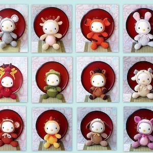 12 Amigurumi Crochet Zodiac animal toy dolls kitty patterns by ZodiacGurumi