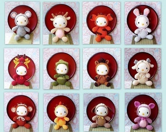 12 Amigurumi Crochet Zodiac animal toy dolls kitty patterns by ZodiacGurumi