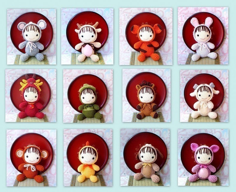 12 Amigurumi zodiac crochet animal toy dolls pattern PDF by ZodiacGurumi Baby version image 1