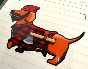Lumberjack Dachshund Sticker | Waterproof Flannel Weenie Dog Vinyl Decal