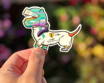 Racing Dachshund Sticker | Waterproof Weiner Dog Decal