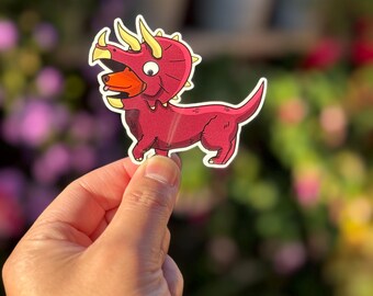 Triceradox Dachshund Sticker | Dinosaur Dog Vinyl Decal