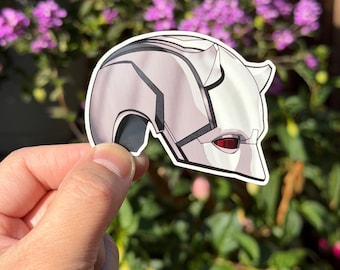 Daredevil-Inspired Silver Helmet Sticker – Waterproof Vinyl Superhero Decal for Laptops, Journals & Bottles | Series 2 Fan Art