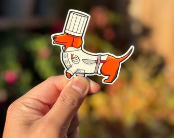 Le Woof Chef Dachshund Sticker | Waterproof Vinyl Decal