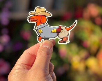 Sheriff Dachshund Sticker: Cowboy Dog Vinyl Decal - Waterproof & Durable