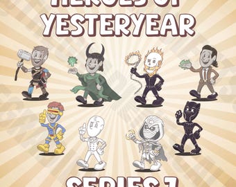 Marvel Sticker Set | Heroes of Yesteryear Series 1 Bundle of 8 | Vintage Rubber Hose Cartoon Style | Ghost Rider Exclusive Waterproof Vinyl