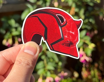 Daredevil-Inspired Battle Damaged Helmet Sticker – Waterproof Vinyl Superhero Decal for Laptops, Journals & Bottles | Series 2 Fan Art