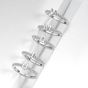 Personalized Initial Ring: Sterling Silver & Gold CZ Letter Ring