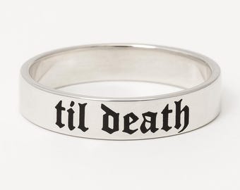 Til Death Engraved Ring | Gothic Couples Promise Band | Sterling Silver 925