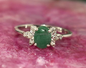 Blossom Emerald And Diamond 925 Sterling Silver Ring Victorian Design Handmade Jewelry
