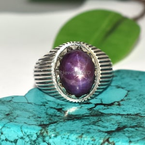 Rubí natural de seis rayos en forma de estrella - Anillo llamativo de estilo vintage - Anillo de plata de ley 925 hecho a mano