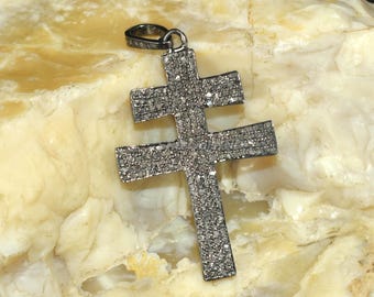Cross Of Lorraine In 925 Sterling Silver With Hand Cut Natural Diamond Feel The Positive Blessing Of patriarchal cross Perfect For Christmas