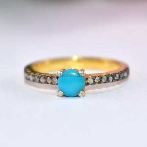 Gold Plated Turquoise Ring | Dainty Gemstone Ring | Handmade Blue Stone Ring | Women’s Elegant Stacking Ring | December Birthstone Jewelry