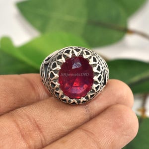 Authentic Ruby Signet Ring - 925 Sterling Silver Handmade Ring - Bohemian Vintage Jewelry - Gift For Him