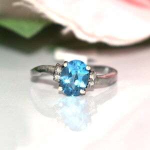 Blue Topaz Ring with Diamond Solid 925 Sterling Silver | Handmade December Birthstone Ring for Women - Special Engagement Ring